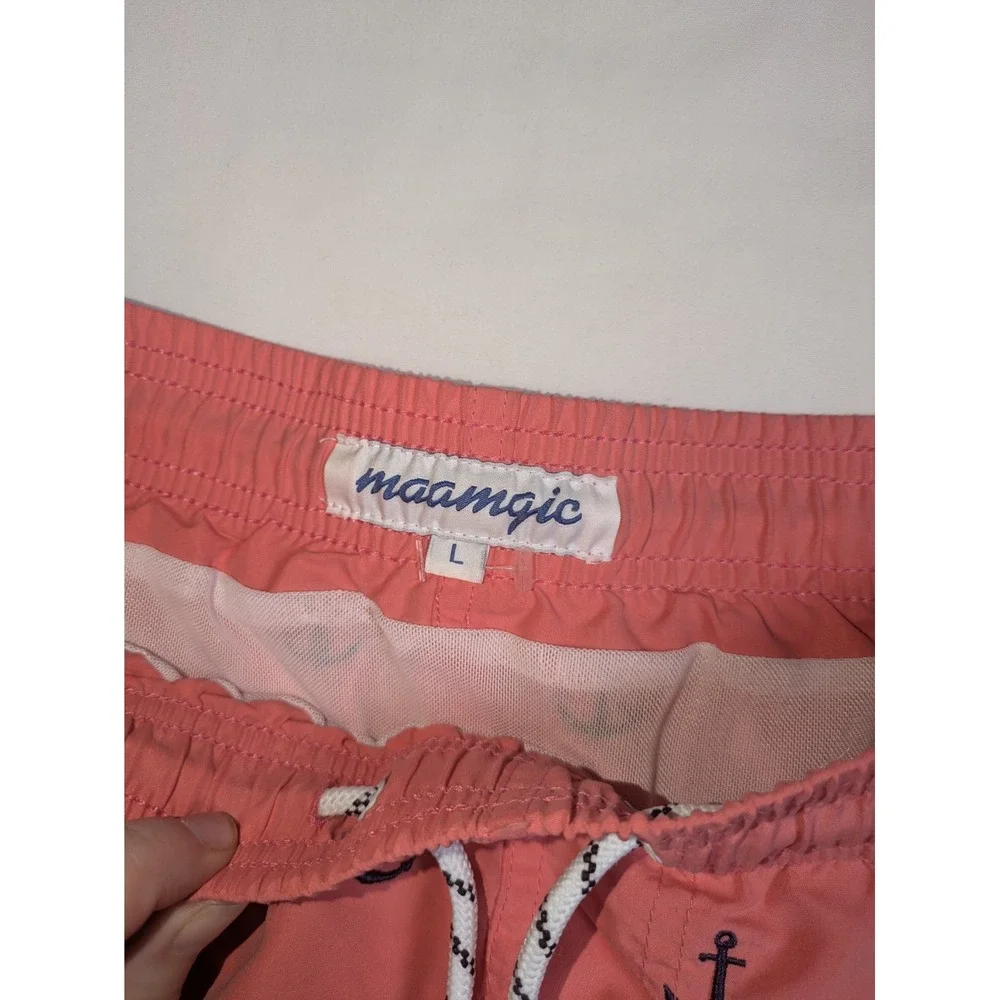 Maamgic Swim Trunks Men's L‎ arge Coral Anchor Print Elastic Waist Pockets